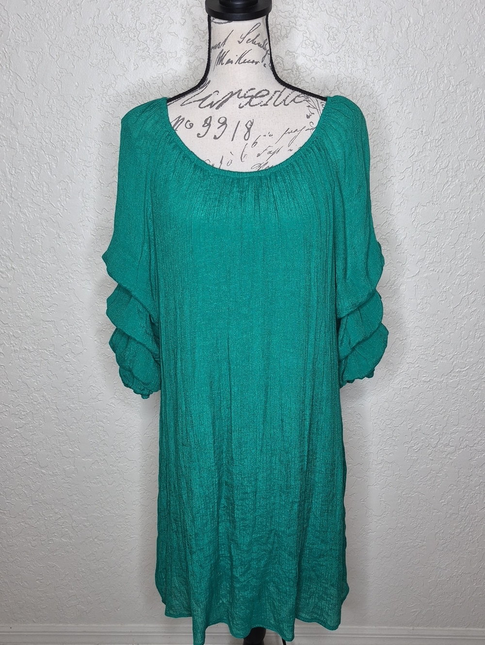 Indigo Rose Dress With Sheer Tiered Sleeves Size 2X Green